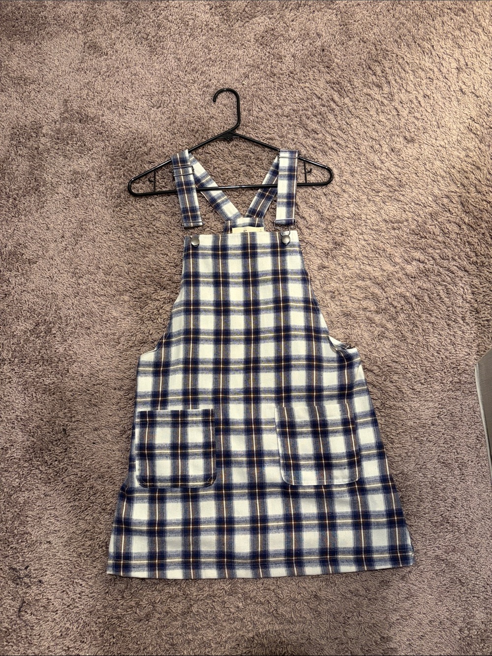 Navy and Cream Plaid Pinafore Dress